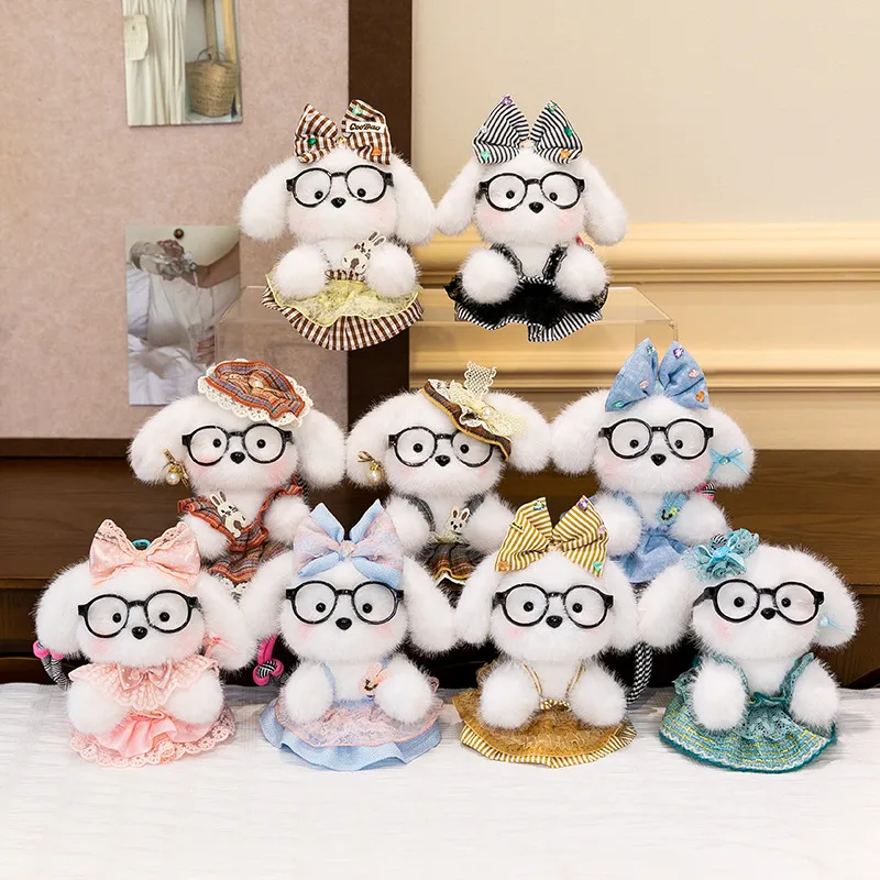 Cute Skirt-Wearing Puppy Plush Keychain – Spring Outing Dog Stuffed Charm, Soft Bag Hanger & Gift for Girls